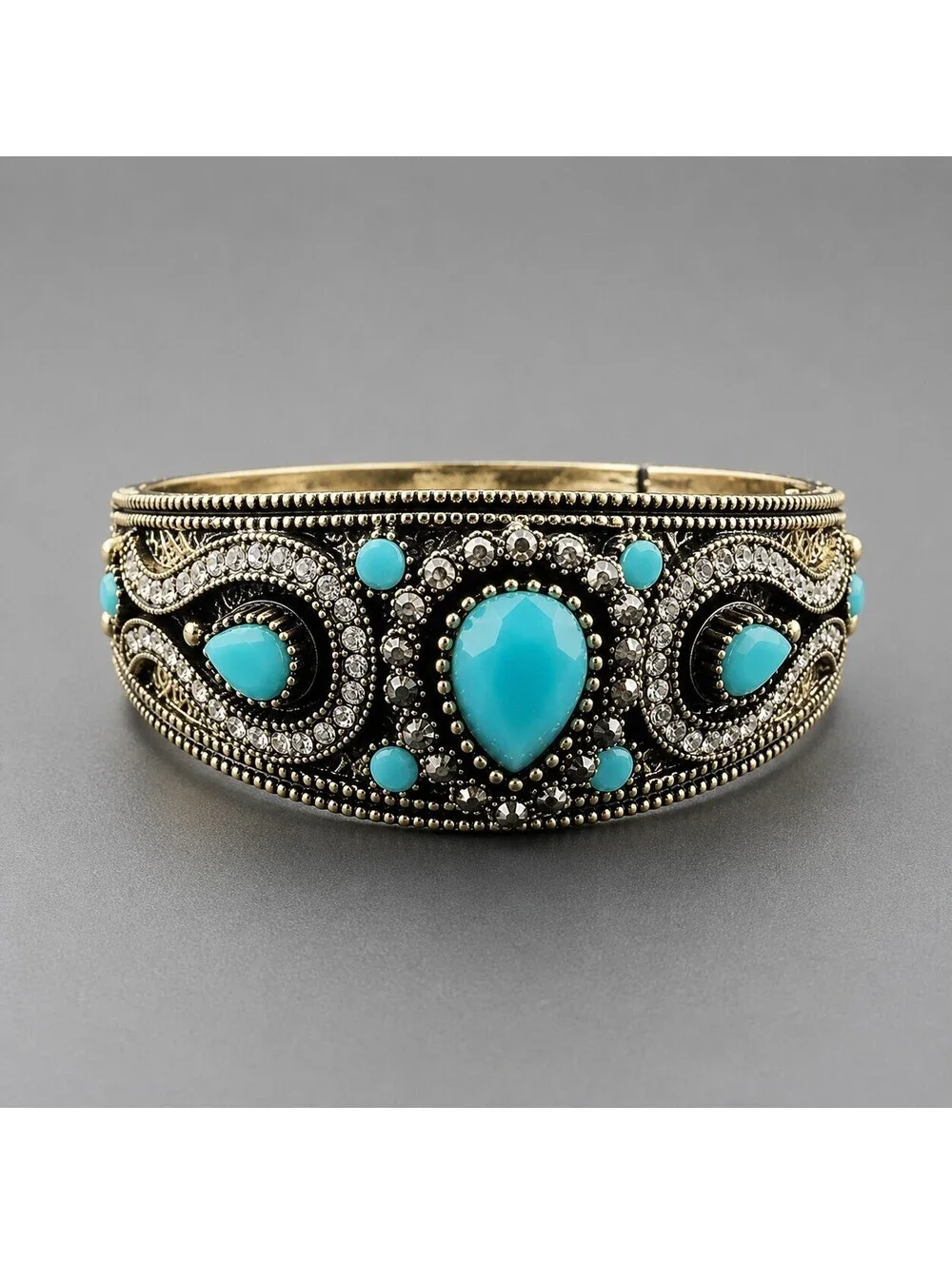 Boho Vintage-Style Bangle with Turquoise Blue Stone